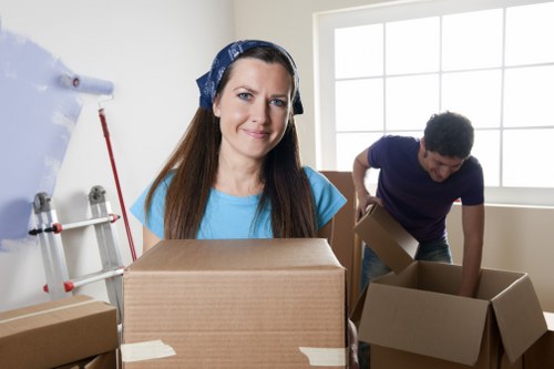 Packed boxes and furniture ready for loading during a Croydon removal